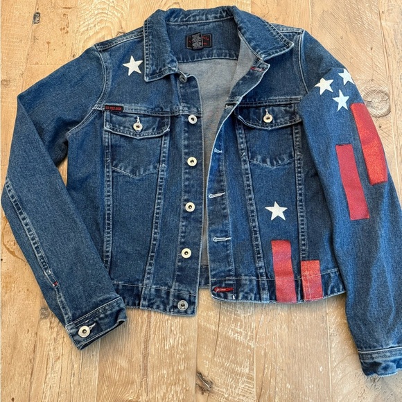 US Polo Assn Jean Jacket American Flag Deocr Women's L - Picture 1 of 9